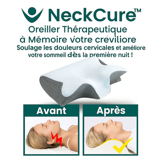 NeckCure™ Oreiller Thérapeutique à Mémoire de Forme | Soulage les douleurs cervicales et améliore votre sommeil dès la première nuit!
