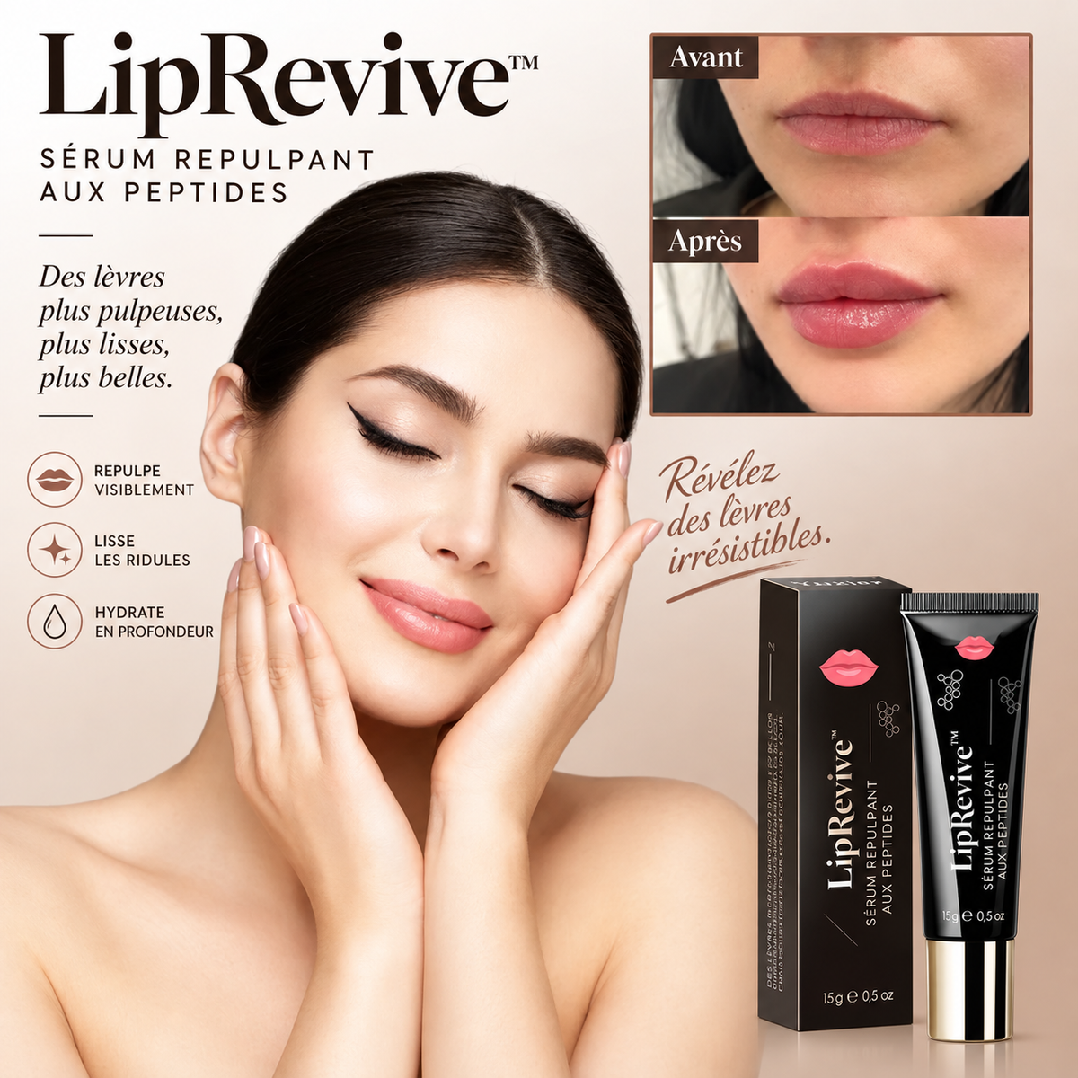 LipRevive™ Sérum Repulpant aux Peptides | Effacez les ridules des lèvres et retrouvez un volume pulpeux en quelques semaines !