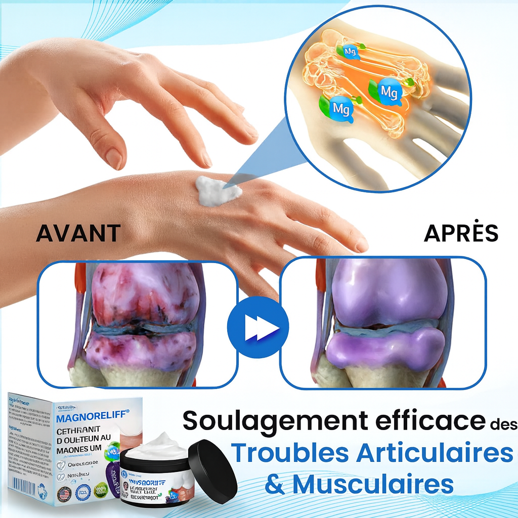 MagnoRelief™ Crème Anti-douleur au Magnésium | Soulage arthrite, rhumatisme et douleurs nerveuses en 2 minutes!