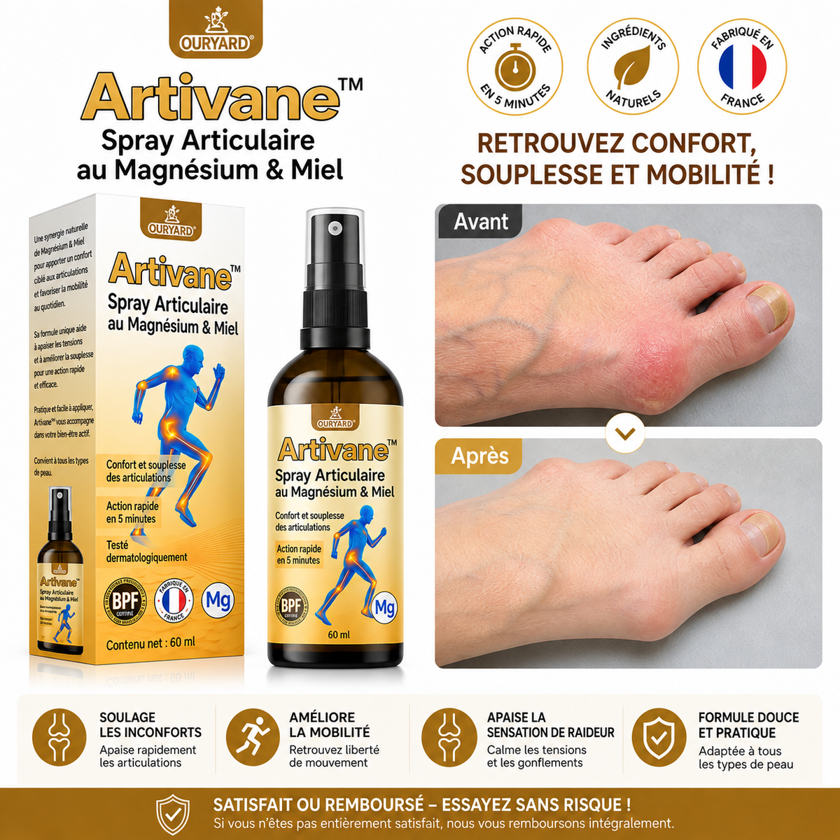 Artivane™ Spray Articulaire au Magnésium & Miel | Répare vos articulations douloureuses en 10 minutes!