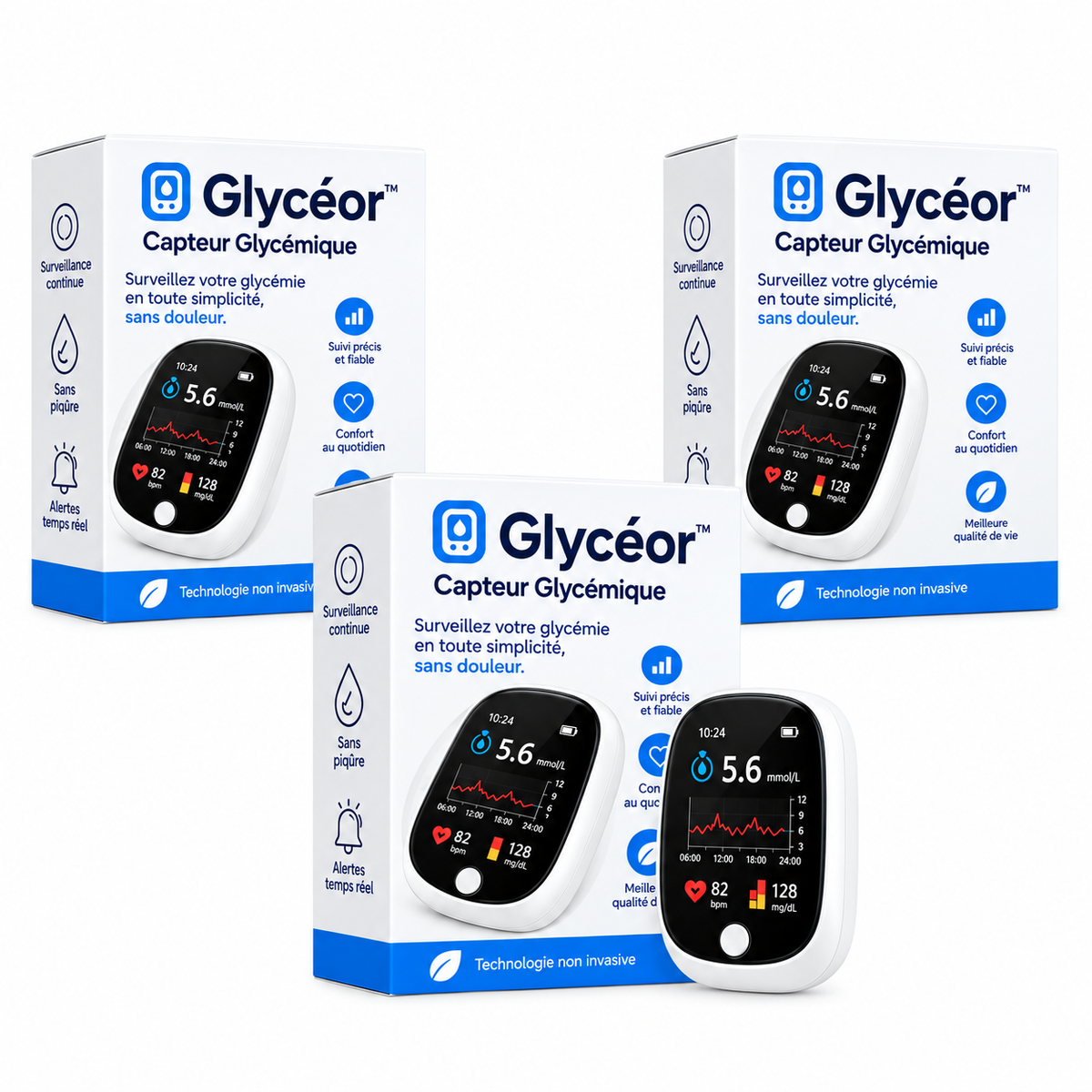 Glycéor™ Capteur Glycémique | Contrôlez votre glycémie en 5 secondes, sans piqûres, sans douleur !