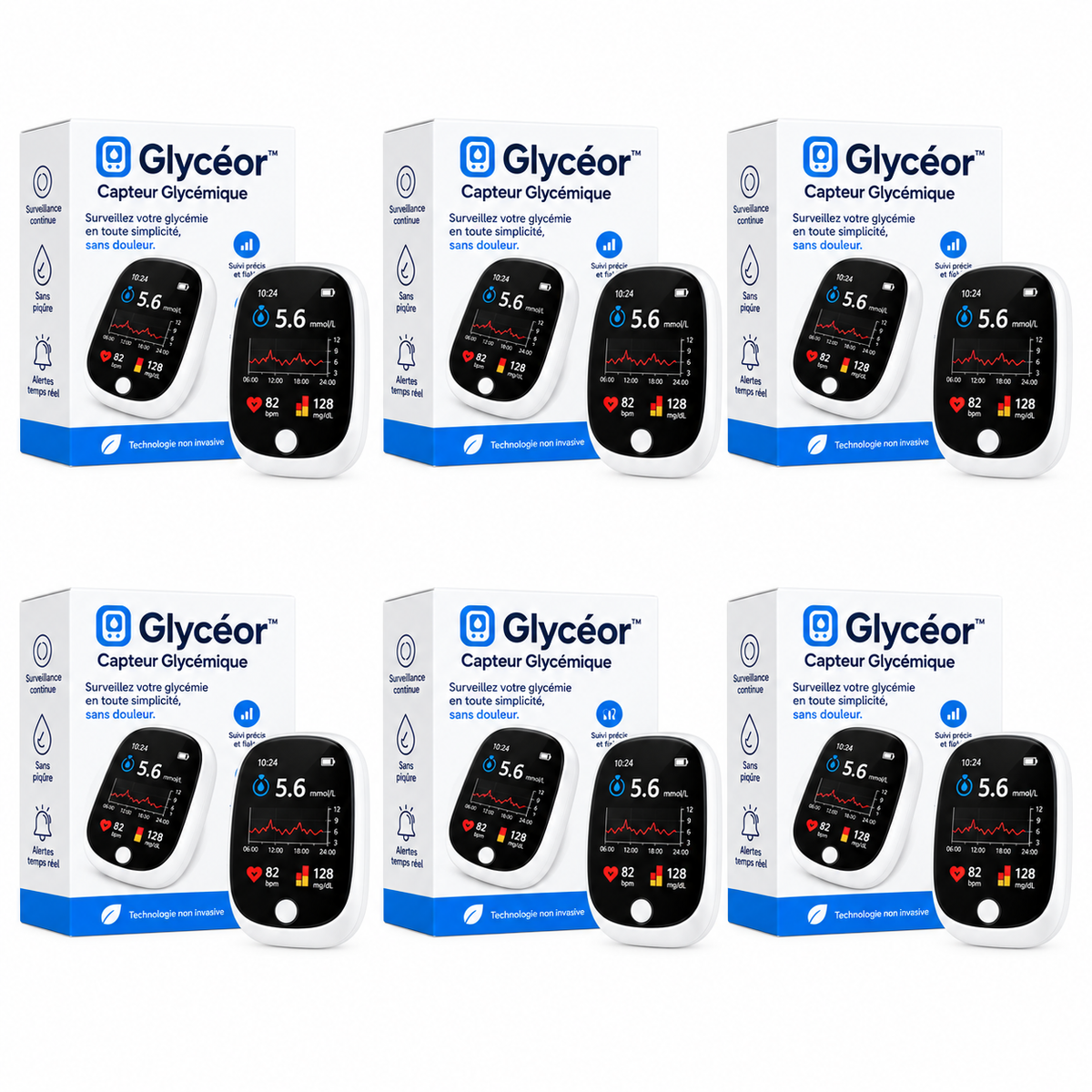 Glycéor™ Capteur Glycémique | Contrôlez votre glycémie en 5 secondes, sans piqûres, sans douleur !