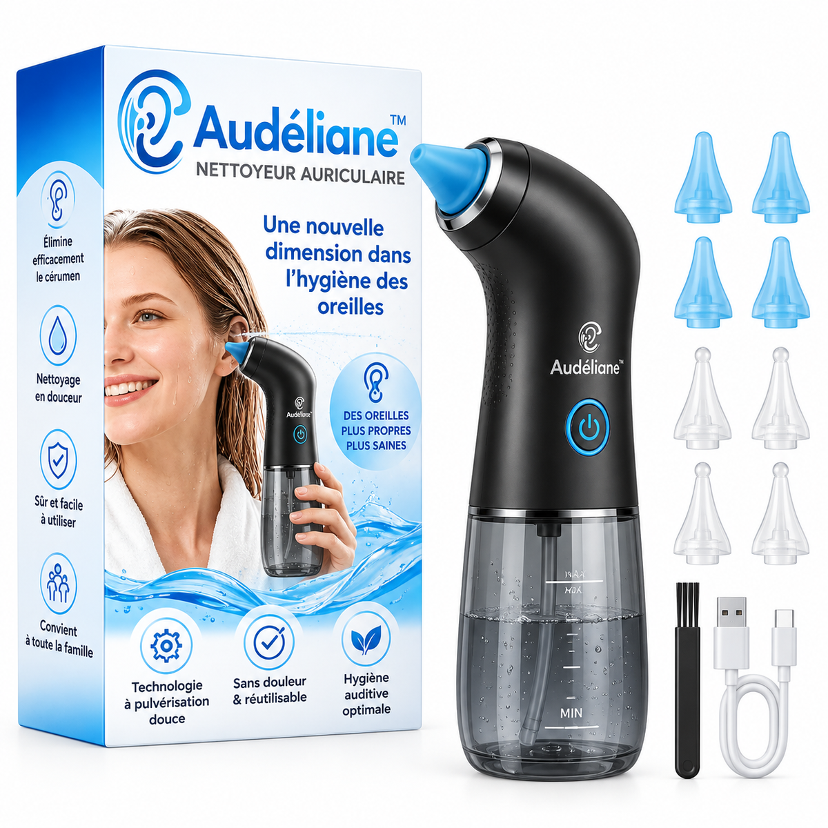 Audéliane™ Nettoyeur Auriculaire | Éliminez le cérumen en profondeur en quelques minutes et retrouvez une audition claire !