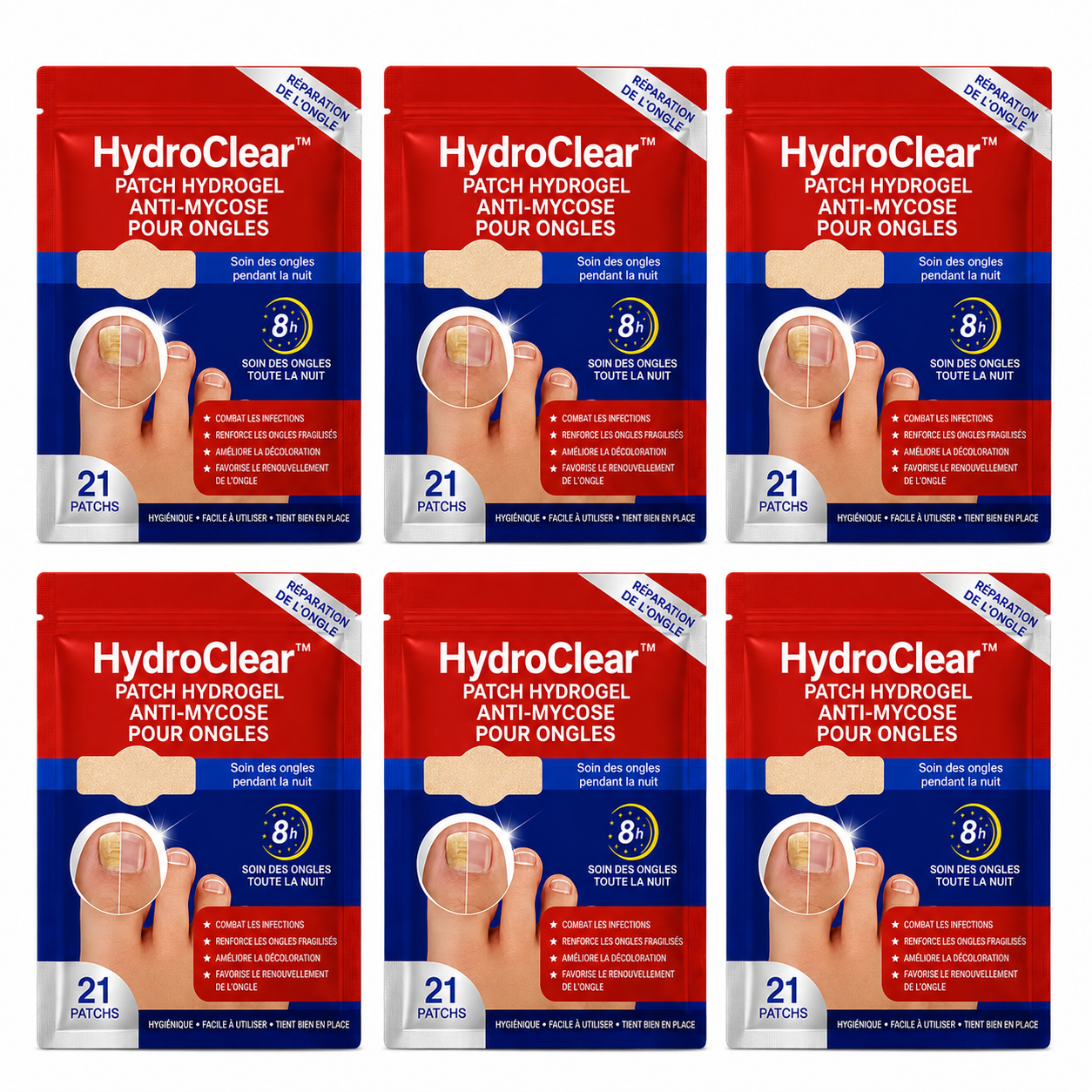 HydroClear™ Patch Hydrogel Anti-Mycose pour Ongles | Effacez l’aspect jaune, épais et abîmé pendant votre sommeil !