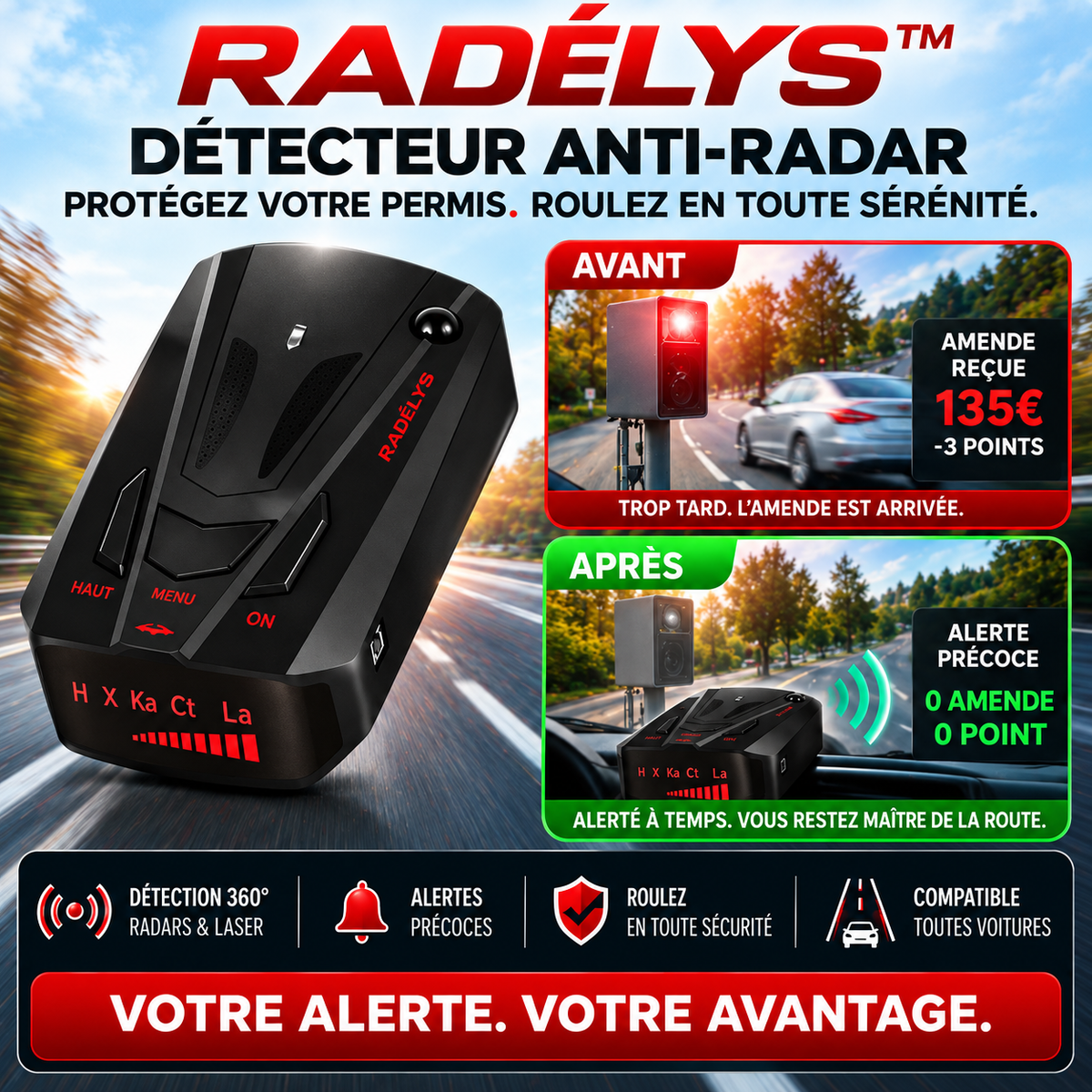 Radélys™ Détecteur Anti-Radar | Évitez les amendes et conduisez sereinement à chaque trajet !