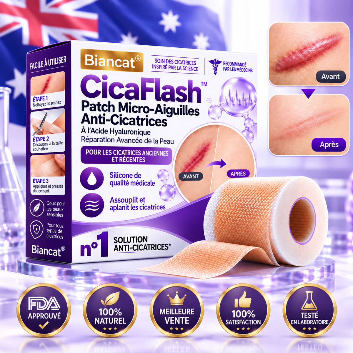 CicaFlash™ Patch Micro-Aiguilles Anti-Cicatrices | Effacez visiblement vos cicatrices en 6 semaines, sans laser ni injection !