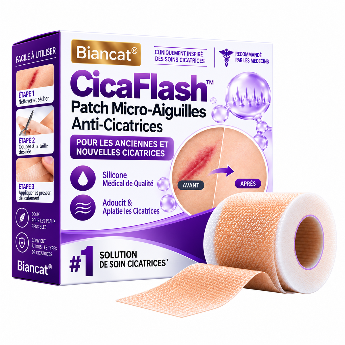 CicaFlash™ Patch Micro-Aiguilles Anti-Cicatrices | Effacez visiblement vos cicatrices en 6 semaines, sans laser ni injection !