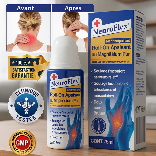 NeuroFlex™ Roll-On Apaisant au Magnésium Pur | Stoppe douleurs nerveuses et fourmillements en 5 minutes!
