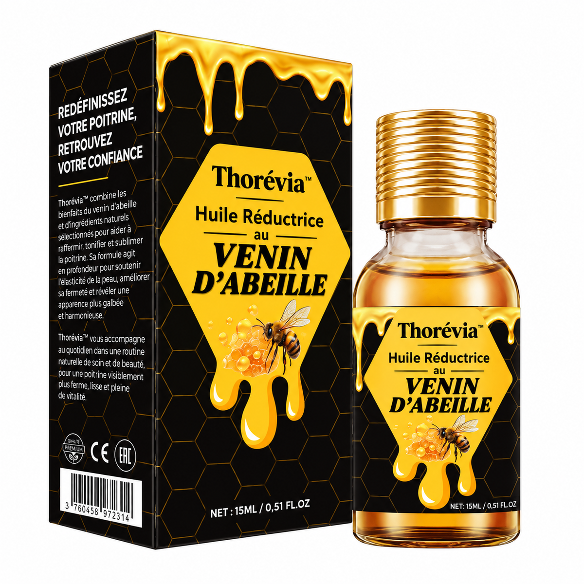 Thorévia™ Huile Réductrice au Venin d’Abeille | Élimine les seins masculins en 7 jours chrono!