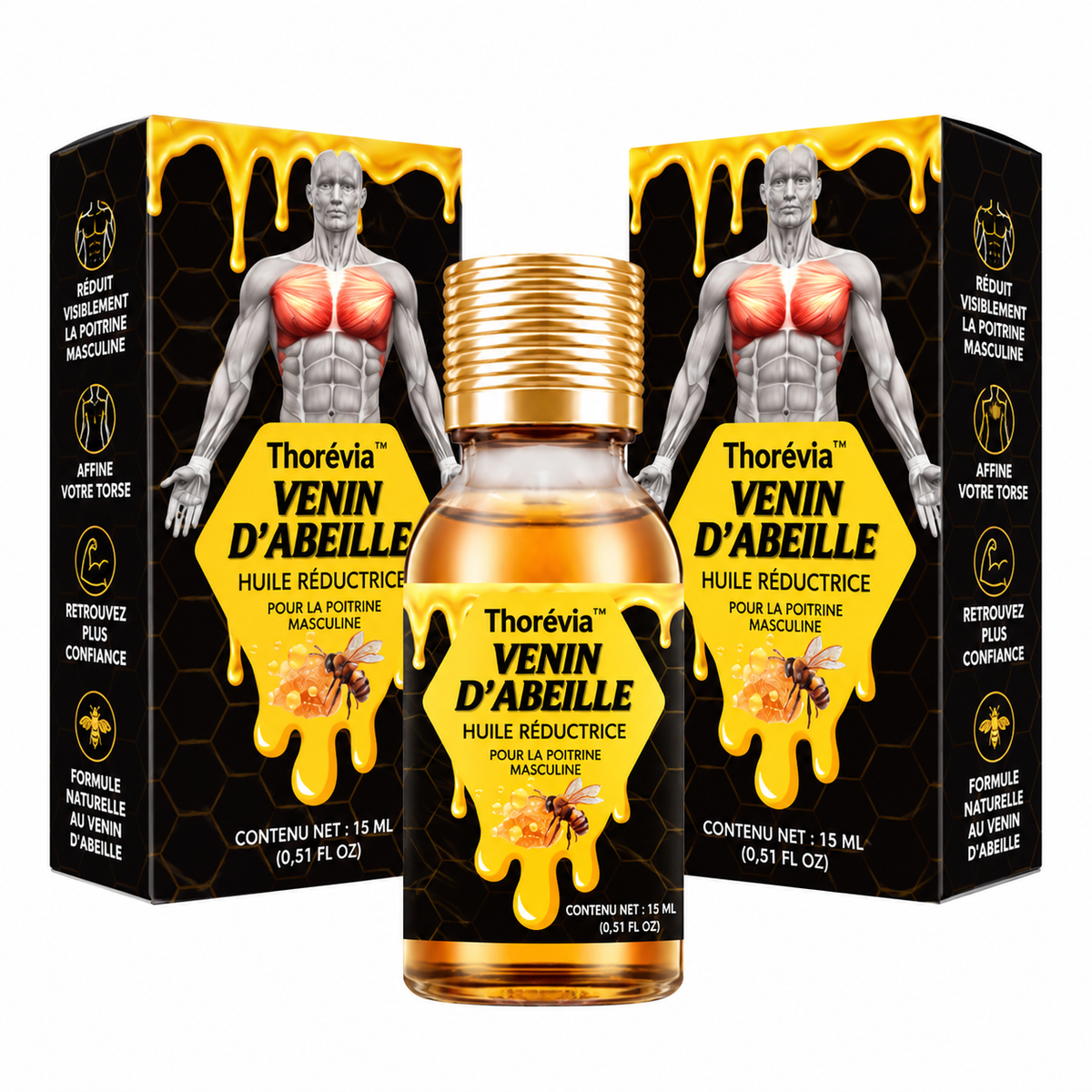 Thorévia™ Huile Réductrice au Venin d’Abeille | Élimine les seins masculins en 7 jours chrono!