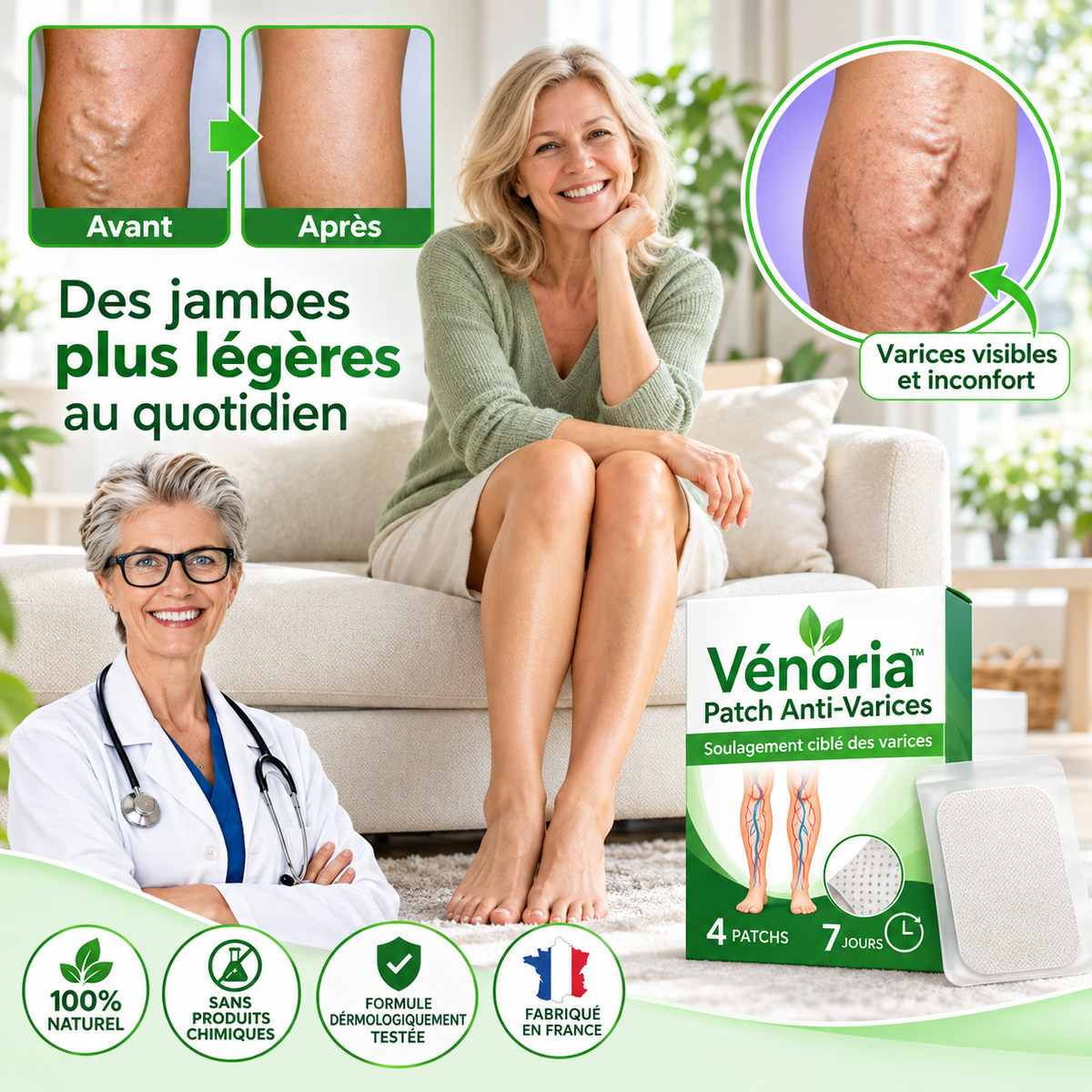 Vénoria™ Patch Anti-Varices | Éliminez les varices visibles et retrouvez des jambes lisses en 7 jours chrono !