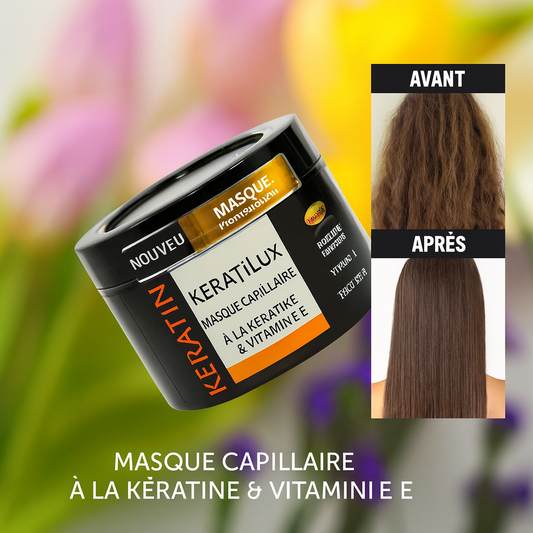 KeratiLux™ Masque Capillaire à la Kératine & Vitamine E | Répare vos cheveux abîmés dès la 1ʳᵉ application!