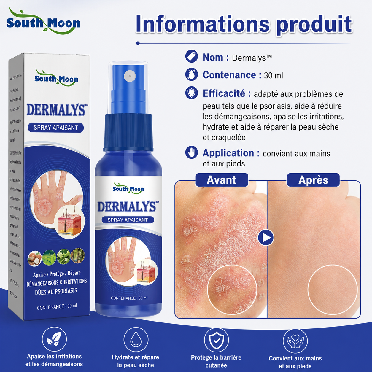 Dermalys™ Spray Apaisant Psoriasis | Calmez les démangeaisons et retrouvez une peau visiblement plus nette jour après jour !