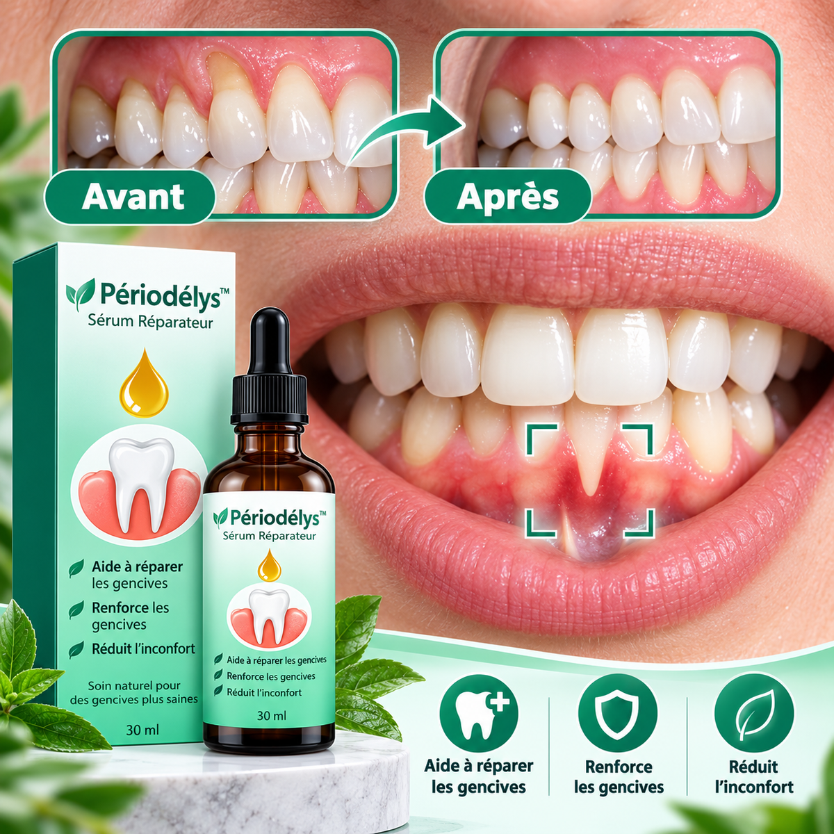 Périodélys™ Sérum Réparateur | Stoppez la rétractation et sauvez vos dents en seulement 4 jours !