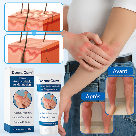 DermaCure™ Crème Anti-Psoriasis au Magnésium | Stoppe les démangeaisons dès la 1ère application!