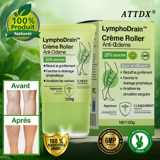 LymphoDrain™ Crème Roller Anti-Œdème | Décongestionne jambes et chevilles gonflées en 10 minutes!