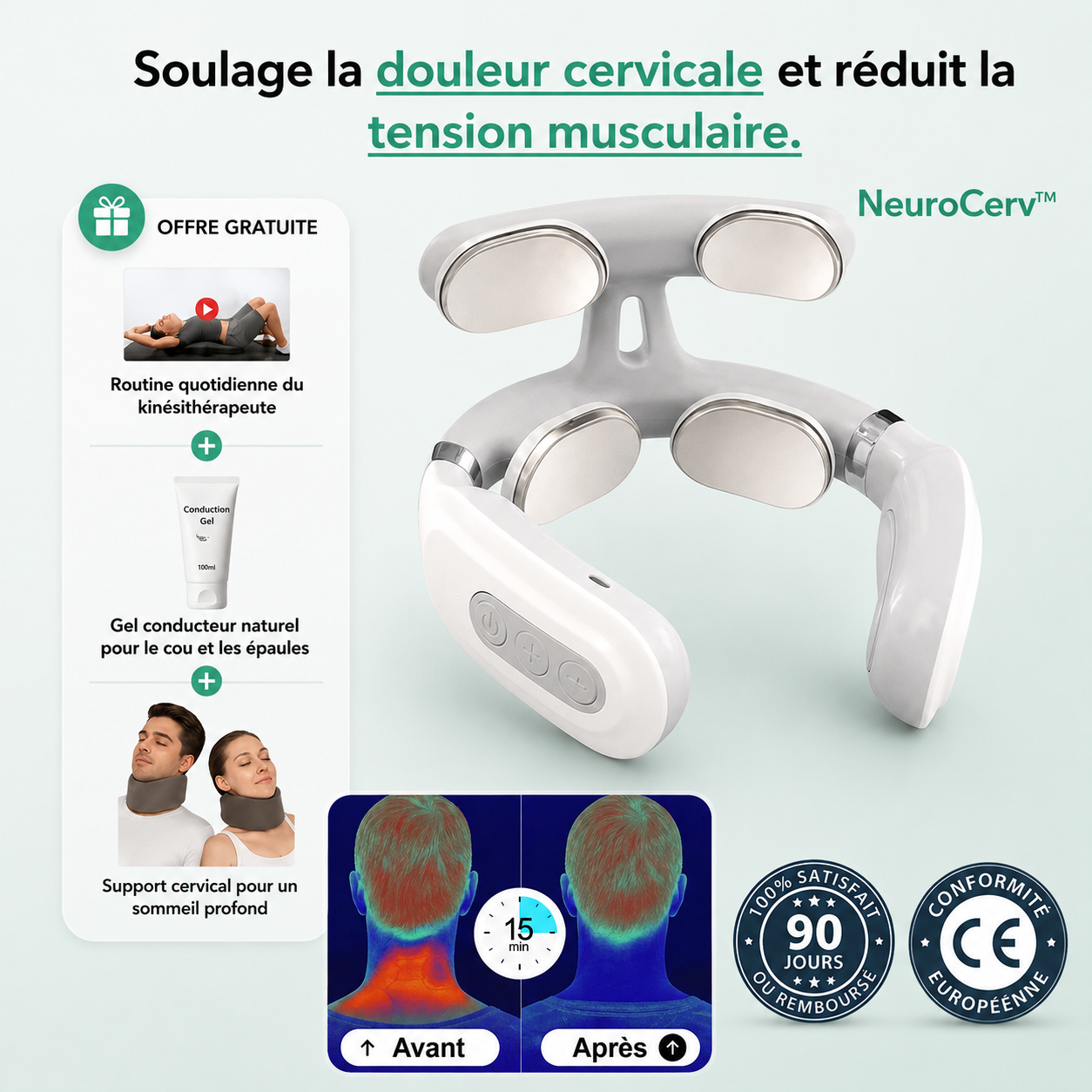 NeuroCerv™ Décompresseur Cervical Chauffant | Supprime les tensions du cou et relâche la pression nerveuse en quelques minutes !