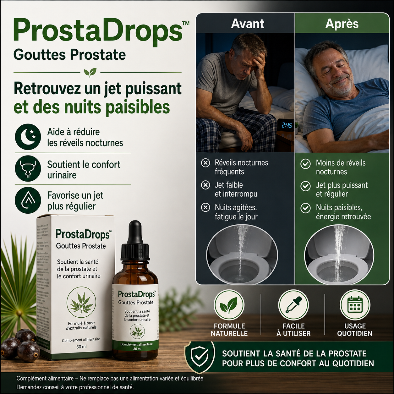 ProstaDrops™ Gouttes Prostate | Retrouvez un jet puissant et dormez enfin toute la nuit sans interruption !