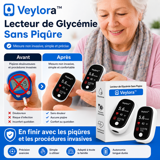 Veylora™ Capteur Glycémie Sans Piqûre | Vérifiez votre sucre en 5 secondes, sans sang ni douleur !