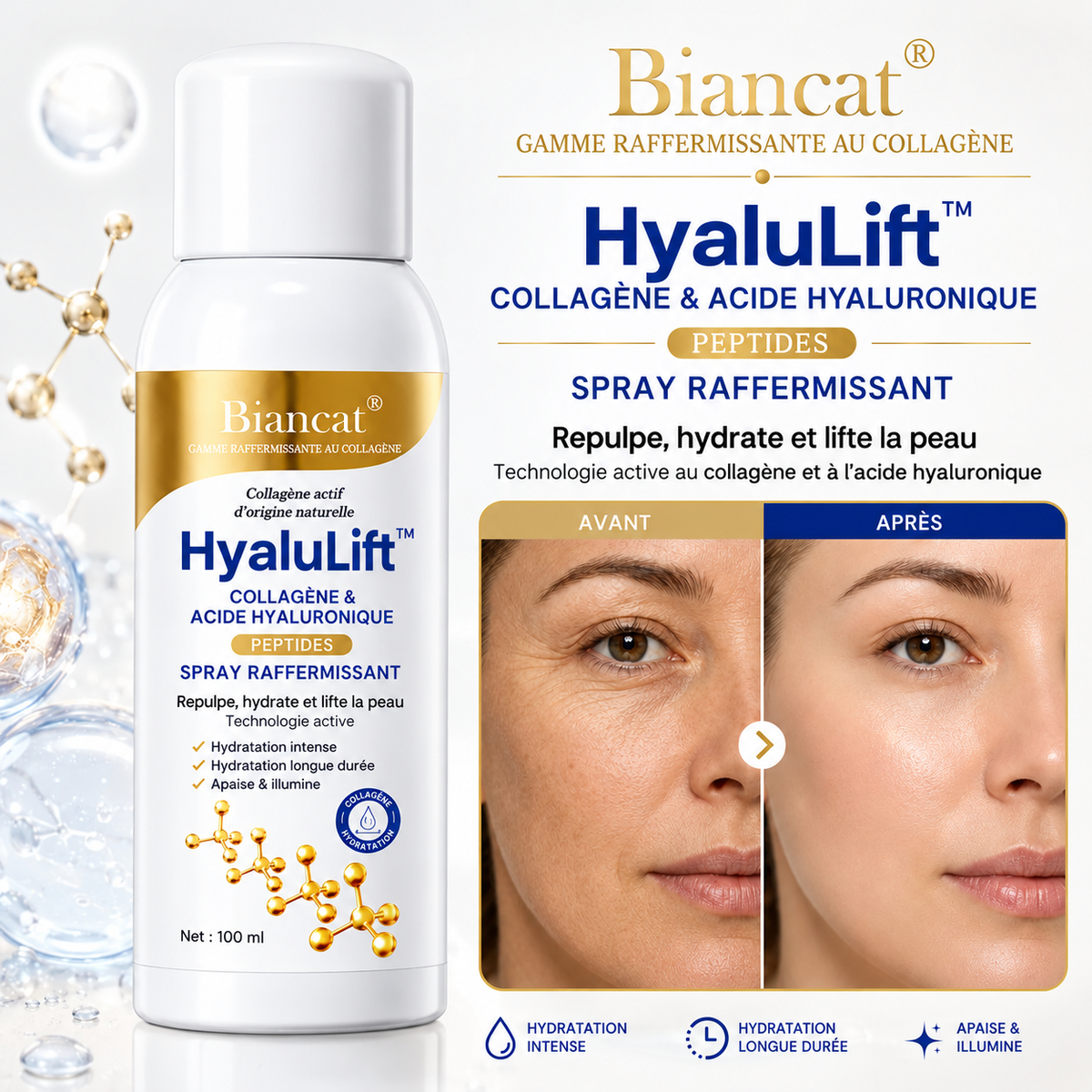 HyaluLift™ Spray Raffermissant Collagène & Acide Hyaluronique | Repulpez, hydratez et liftez votre peau sans aiguille ni chirurgie !