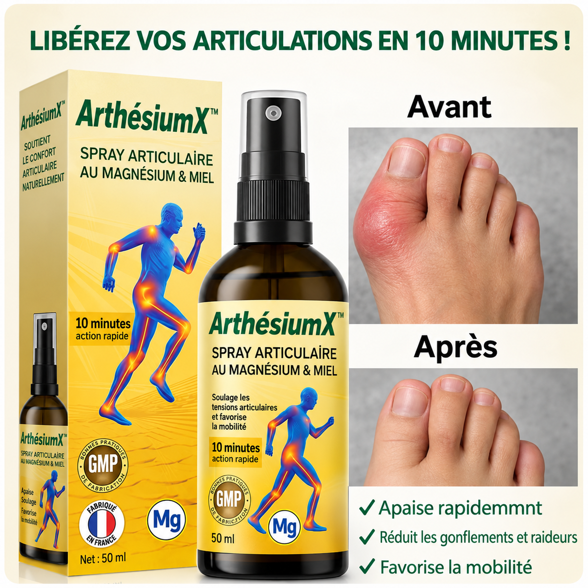 ArthésiumX™ Spray Articulaire au Magnésium & Miel | Répare vos articulations douloureuses en 10 minutes!
