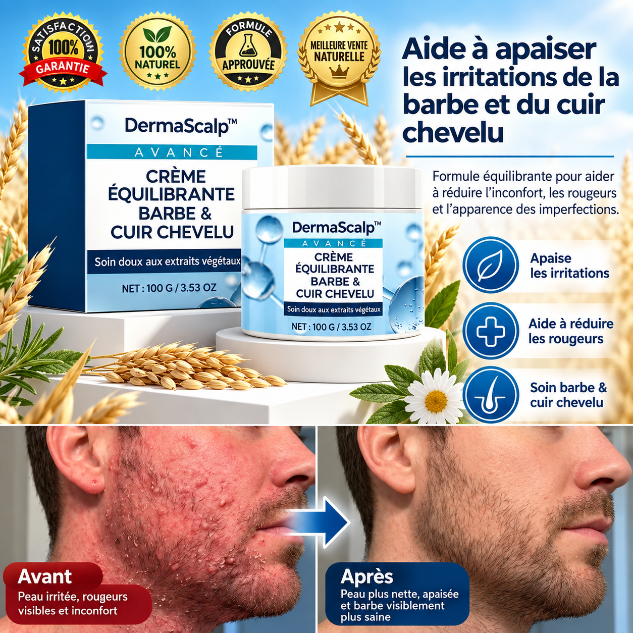 DermaScalp™ Crème Barbe & Cuir Chevelu Anti-Pellicules | Stoppez les démangeaisons et retrouvez une peau nette en 7 jours !