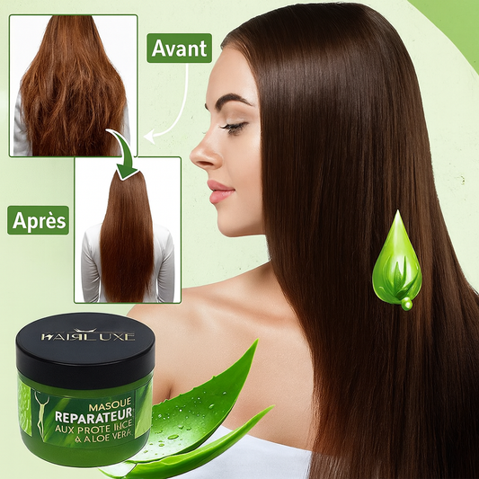 HairLuxe™ Masque Réparateur aux Protéines & Aloe Vera | Répare et Fortifie les Cheveux Abîmés dès la 1ère Application!