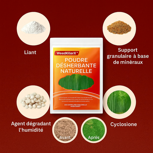 WeedKillerX™ Poudre Désherbante Naturelle | Éradique 97 % des mauvaises herbes en 3 jours – sans aucun produit chimique!