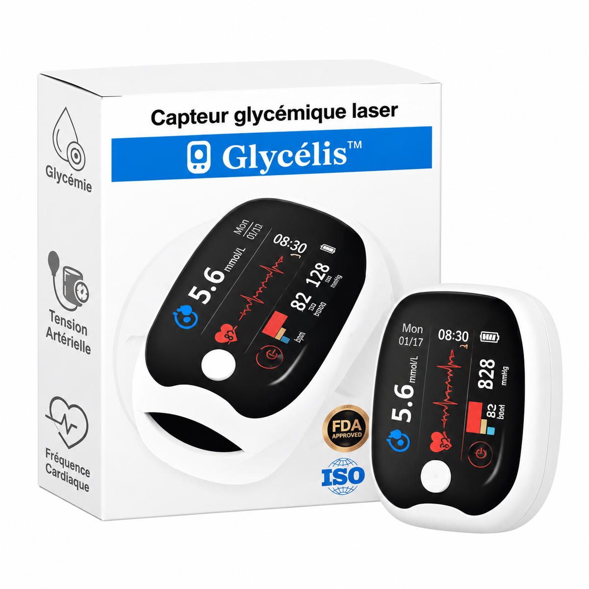 Glycélis™ Capteur Glycémie Sans Piqûre | Vérifiez votre sucre en 5 secondes, sans sang ni douleur !