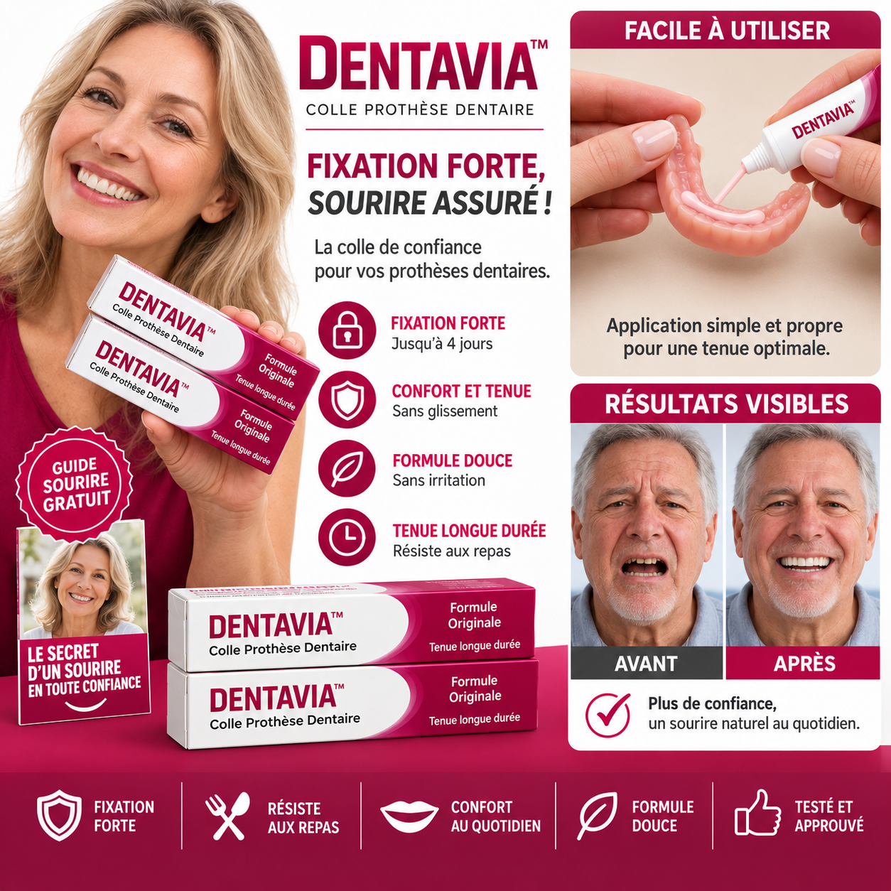 Dentavia™ Colle Prothèse Dentaire | Fixez votre dentier jusqu’à 4 jours, sans glissement ni irritation !