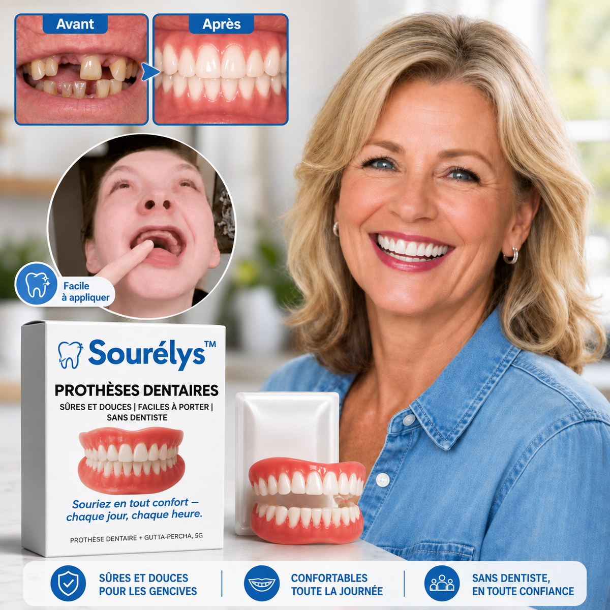 Sourélys™ Prothèses dentaires | Retrouvez votre sourire naturel en 3 minutes !