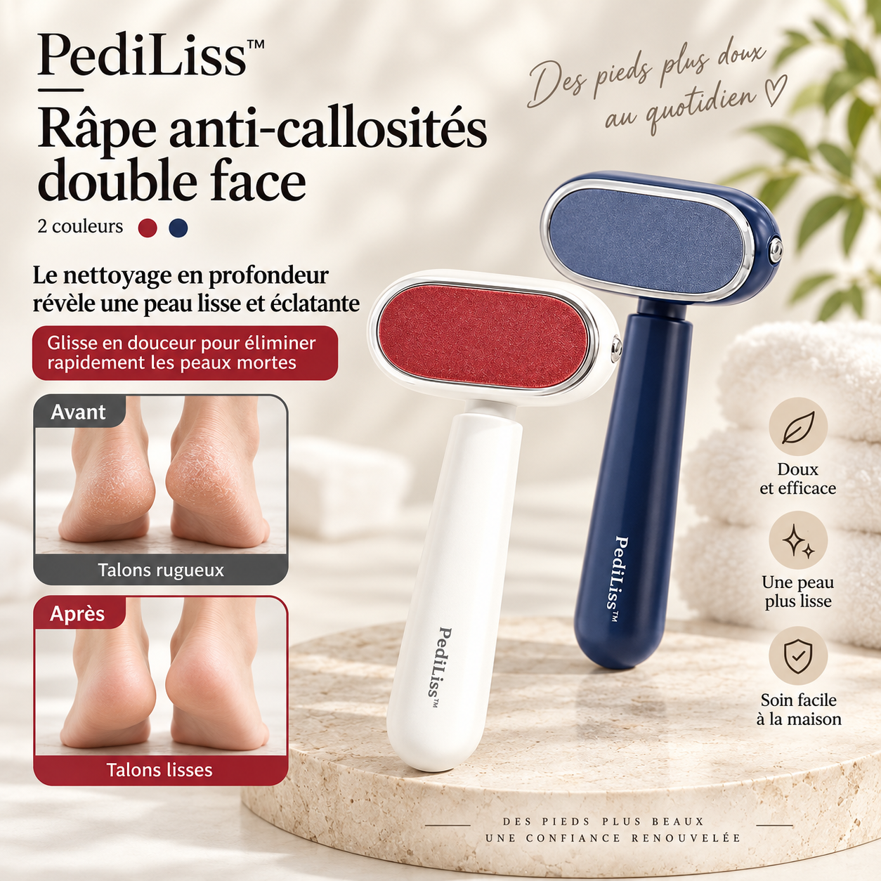 PediLiss™ Grattoir Anti-Callosités Double Face | Retirez la corne épaisse et retrouvez des talons lisses en quelques minutes !