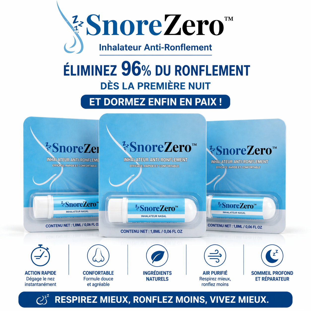 SnoreZero™ Inhalateur Anti-Ronflement | Éliminez 96% du ronflement dès la première nuit et dormez enfin en paix