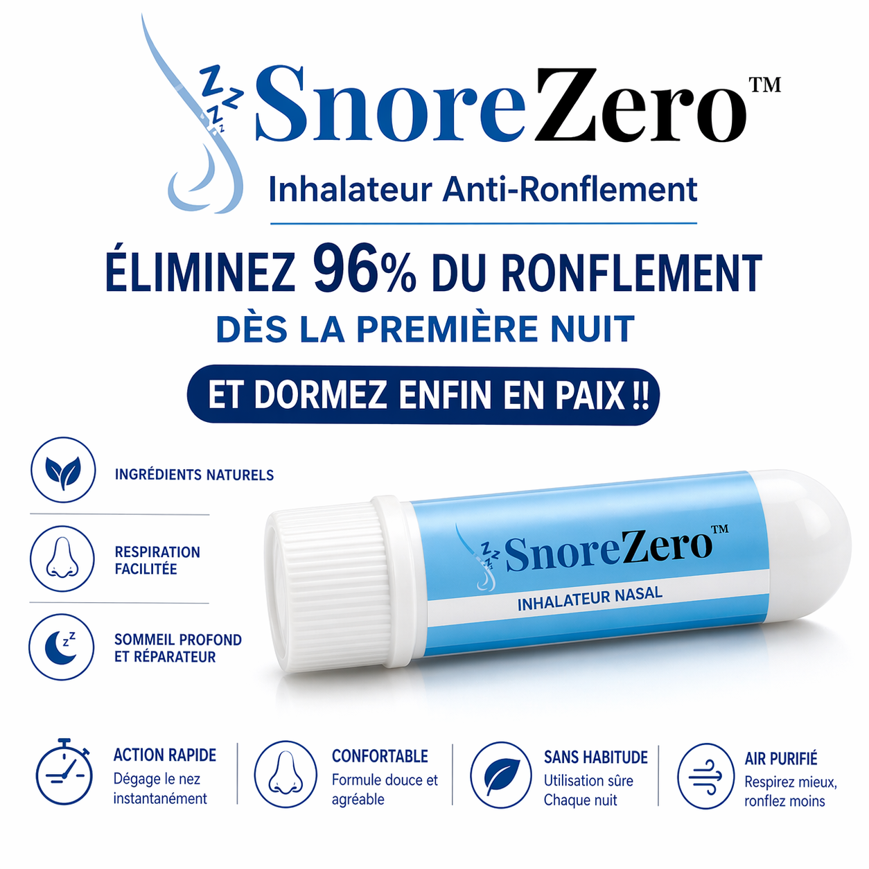 SnoreZero™ Inhalateur Anti-Ronflement | Éliminez 96% du ronflement dès la première nuit et dormez enfin en paix