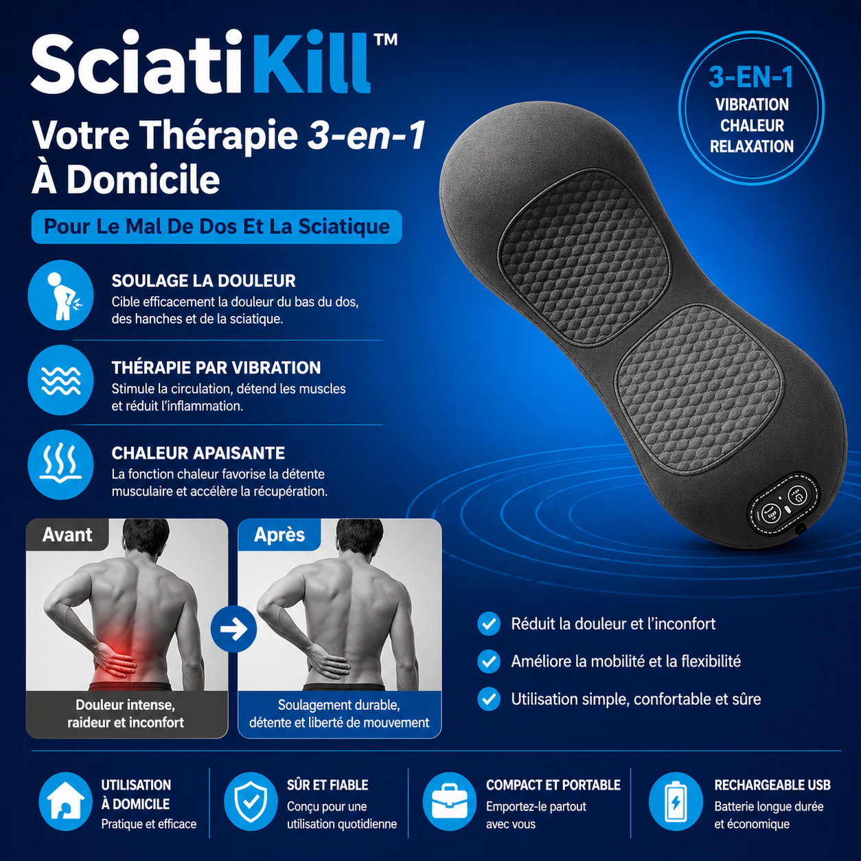 SciatiKill™ Masseur Sciatique 3-en-1 | Supprime vos douleurs en 4 minutes chrono!