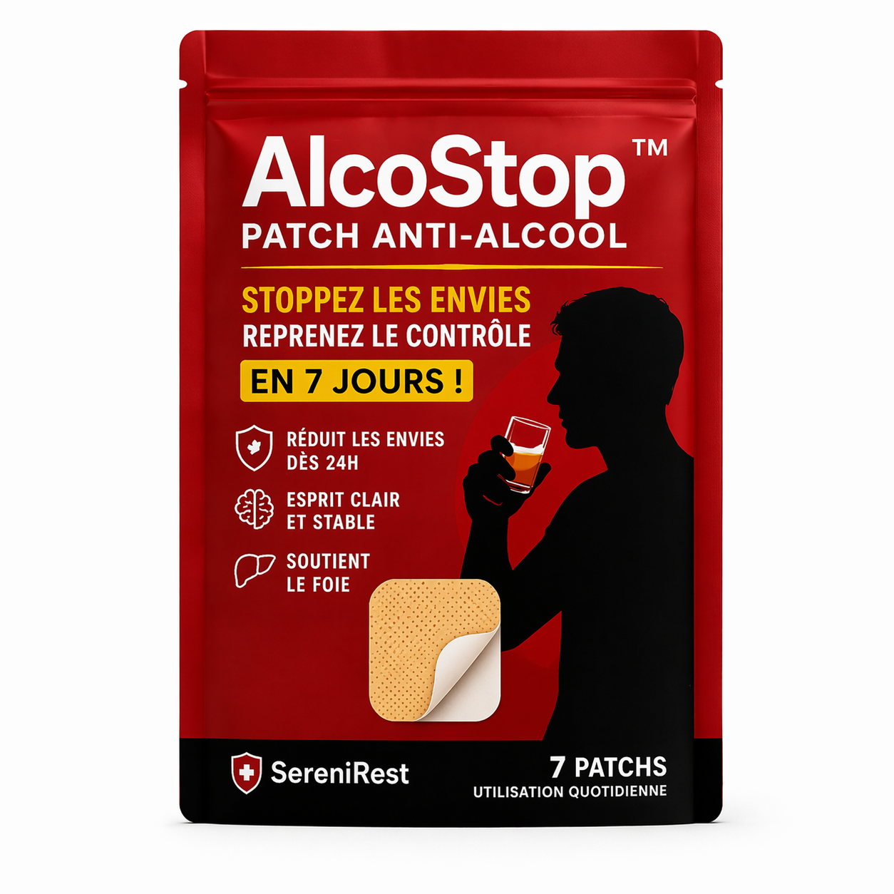AlcoStop™ Patch Anti-Alcool | Stoppez les envies et reprenez le contrôle en 7 jours !