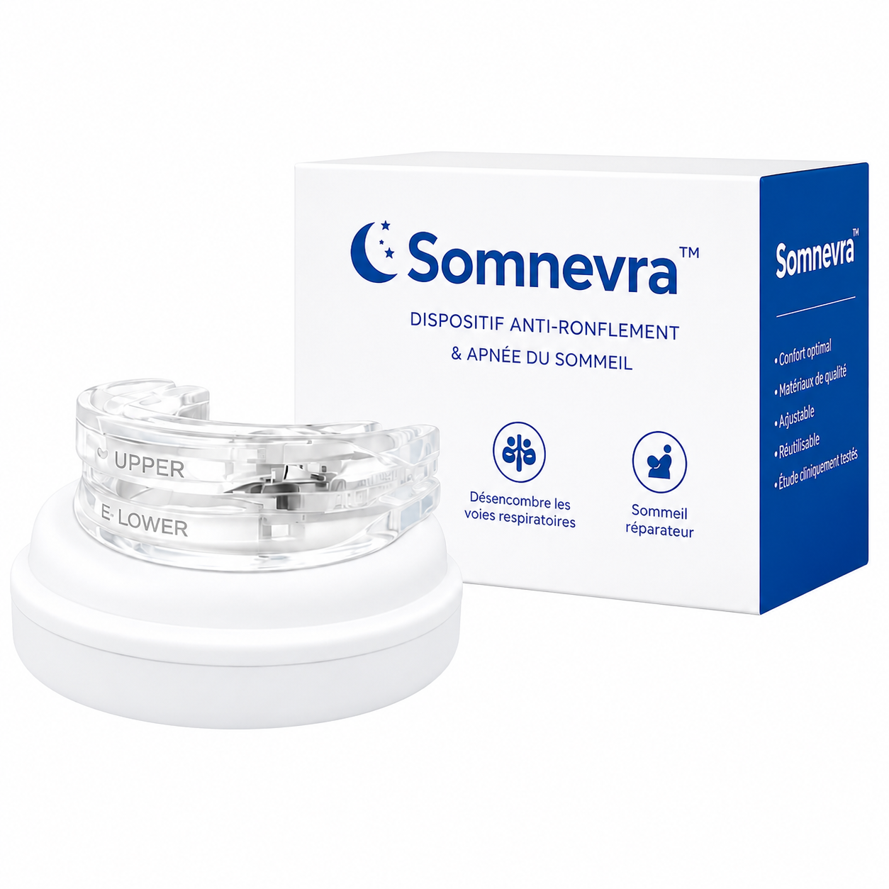 Somnevra™ Dispositif Anti-Ronflement & Apnée Nocturne | Respirez librement et dormez profondément dès la première nuit !
