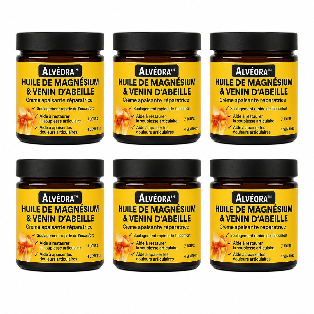 Alvéora™ Crème Anti-douleur au Magnésium et au Venin d'Abeille | Supprime vos douleurs articulaires en un instant!