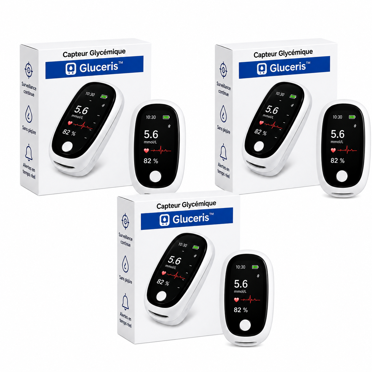 Gluceris™ Capteur Glycémique | Contrôlez votre glycémie en 5 secondes, sans piqûres, sans douleur !