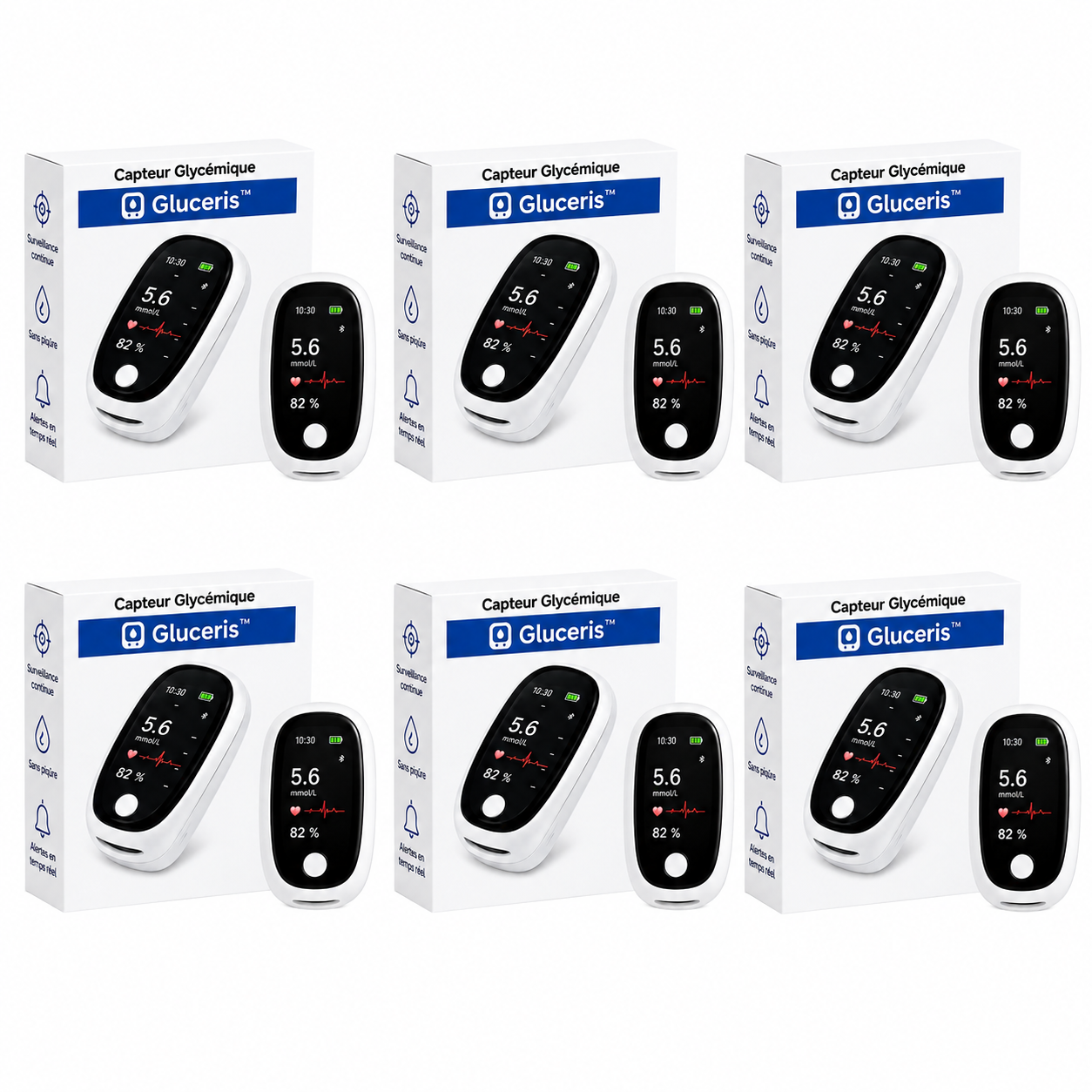 Gluceris™ Capteur Glycémique | Contrôlez votre glycémie en 5 secondes, sans piqûres, sans douleur !
