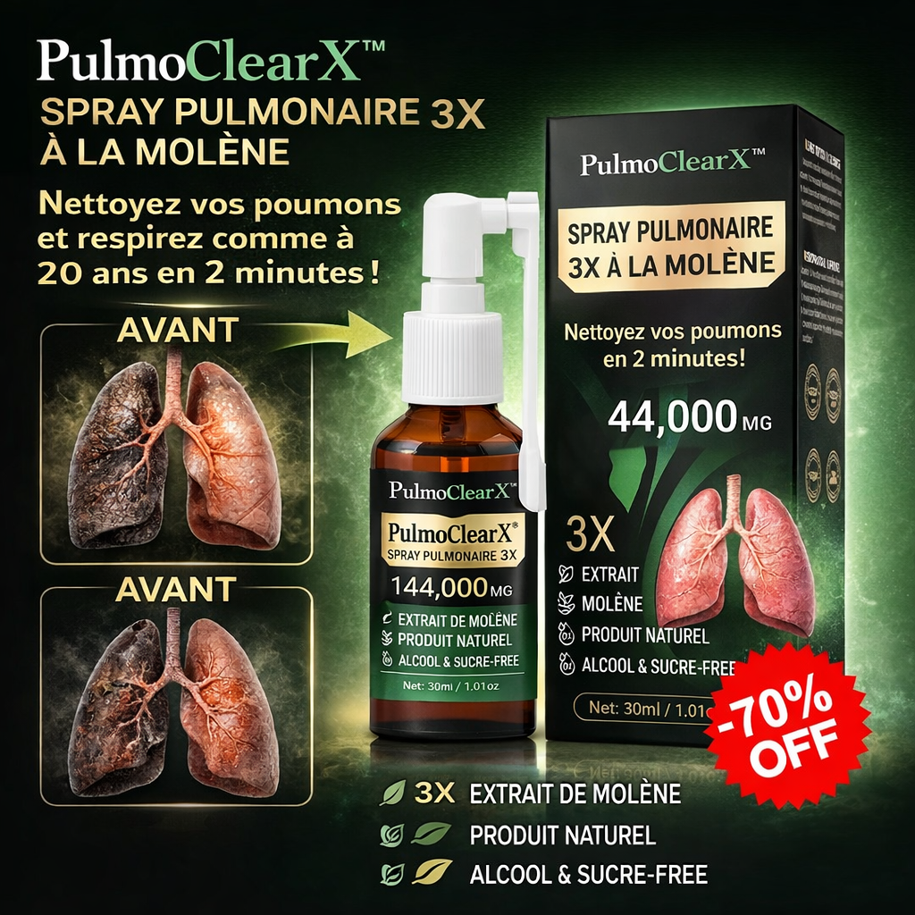PulmoClearX™ Spray Pulmonaire 3X à la Molène | Nettoyez vos poumons et respirez comme à 20 ans en 2 minutes !