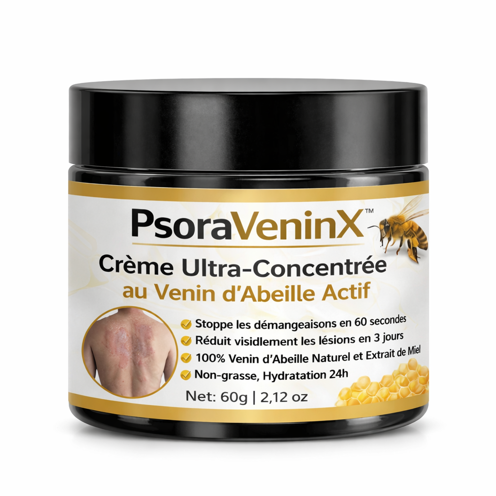 PsoraVeninX™ Crème Ultra-Concentrée au Venin d’Abeille Actif | Élimine plaques, rougeurs et démangeaisons dès la 1ère application !