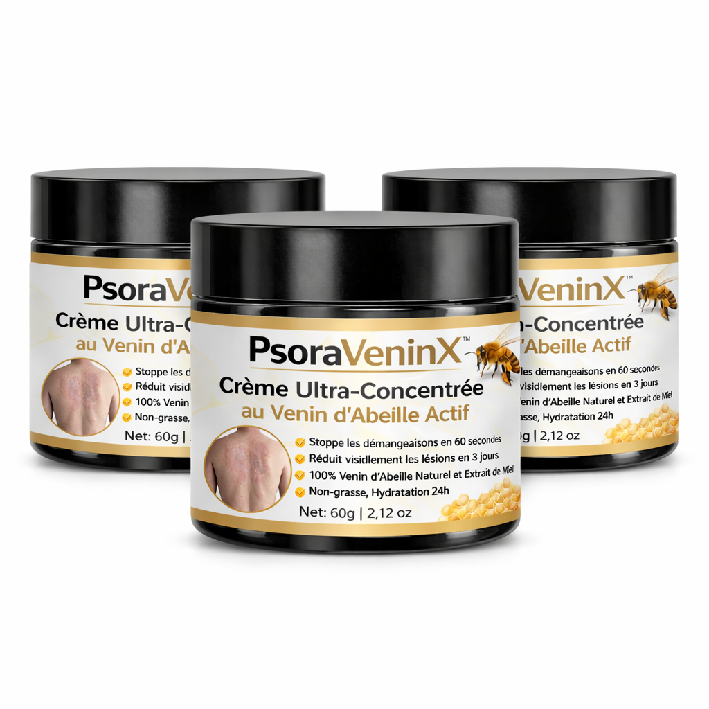 PsoraVeninX™ Crème Ultra-Concentrée au Venin d’Abeille Actif | Élimine plaques, rougeurs et démangeaisons dès la 1ère application !