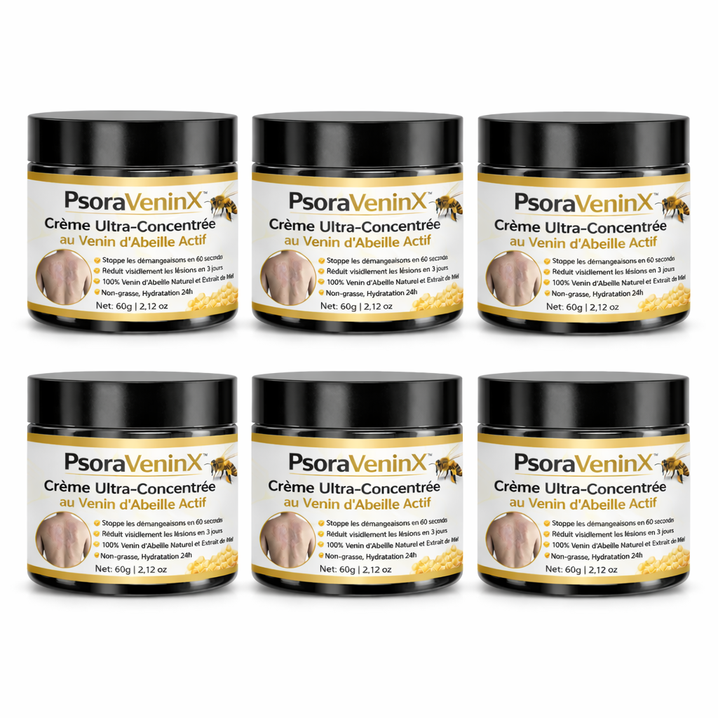 PsoraVeninX™ Crème Ultra-Concentrée au Venin d’Abeille Actif | Élimine plaques, rougeurs et démangeaisons dès la 1ère application !