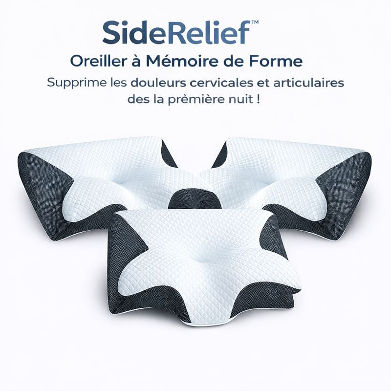 SideRelief™ Oreiller à Mémoire de Forme | Supprime les douleurs cervicales et articulaires dès la première nuit !