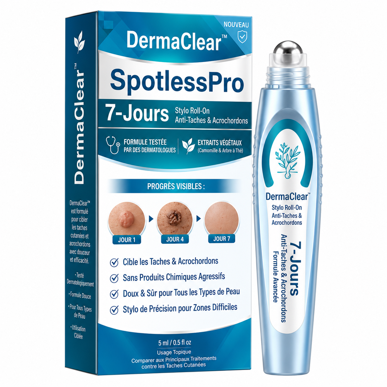 DermaClear™ Stylo Roll-On Anti-Taches & Acrochordons | Supprimez les imperfections visibles dès 7 jours, sans brûlure ni chirurgie !