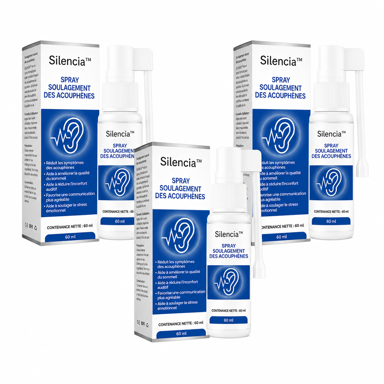Silencia™ Spray Anti-Acouphènes | Calmez les sifflements et dormez enfin sans ce bruit qui vous épuise !