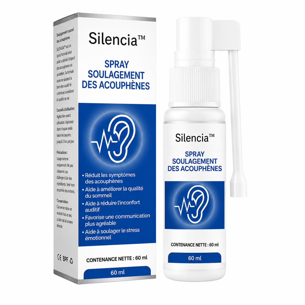 Silencia™ Spray Anti-Acouphènes | Calmez les sifflements et dormez enfin sans ce bruit qui vous épuise !