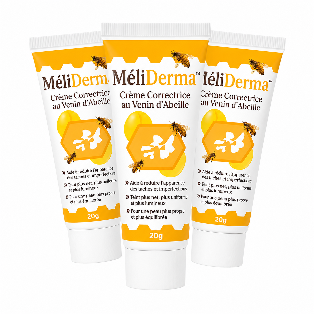 MéliDerma™ Crème Correctrice au Venin d’Abeille | Effacez l’apparence des taches, boutons et imperfections pour une peau nette et uniforme !