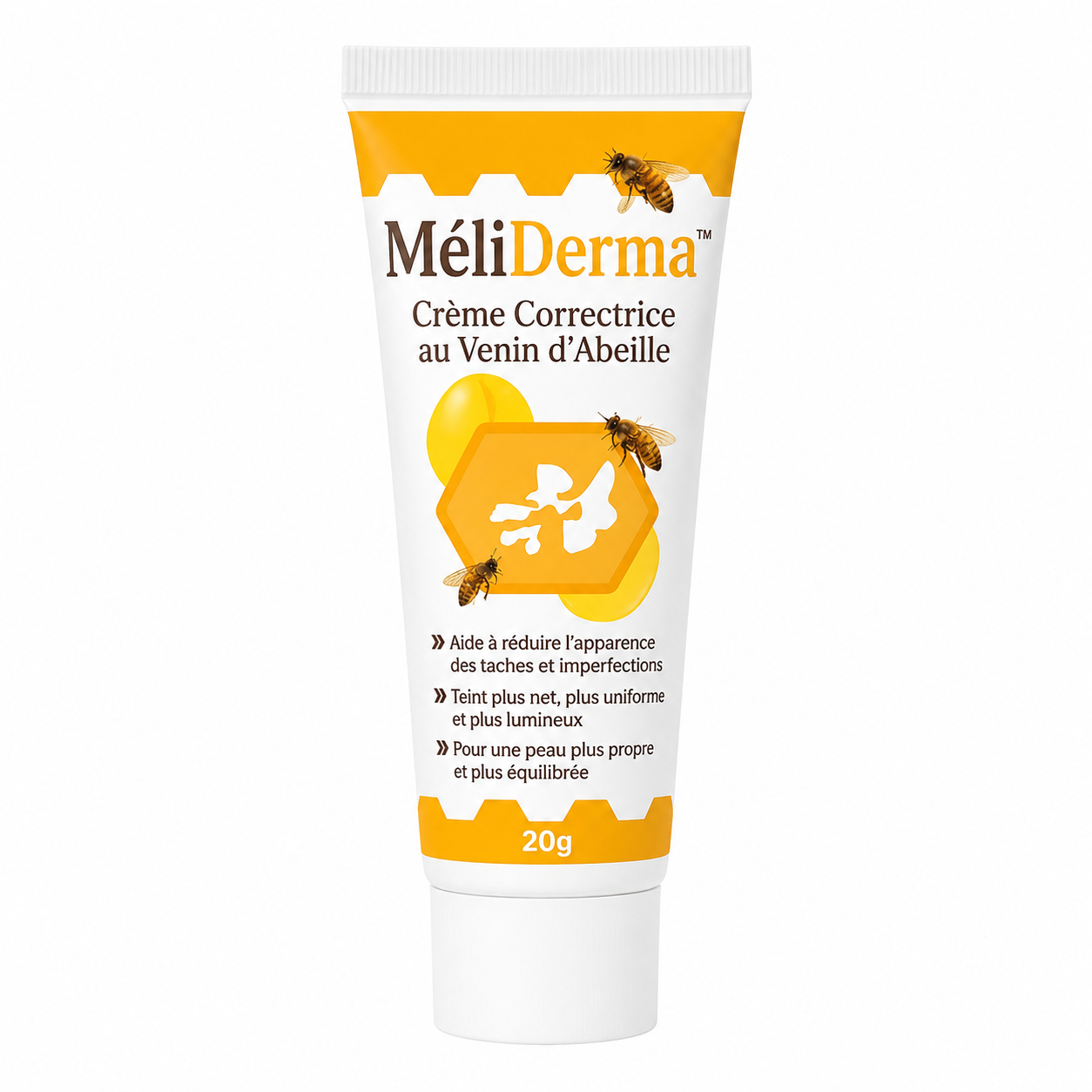 MéliDerma™ Crème Correctrice au Venin d’Abeille | Effacez l’apparence des taches, boutons et imperfections pour une peau nette et uniforme !